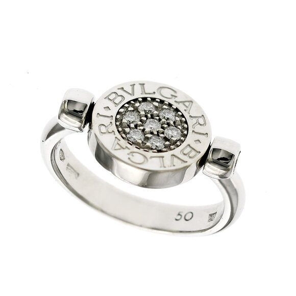 Authentic Bulgari BVLGARI Flip 18K White Gold Diamond Onyx Ring Size 50 US 4 - Picture 1 of 7